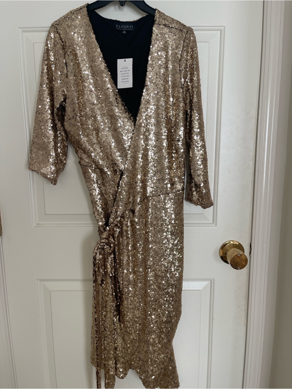 Eloquii Gold Sequin Wrap Dress